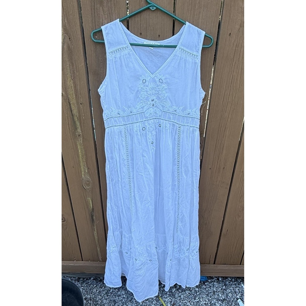 Flint‎ & Moss Cotton Embroidered Size Small Wedding Beach Maxi Dress Boho Hippie